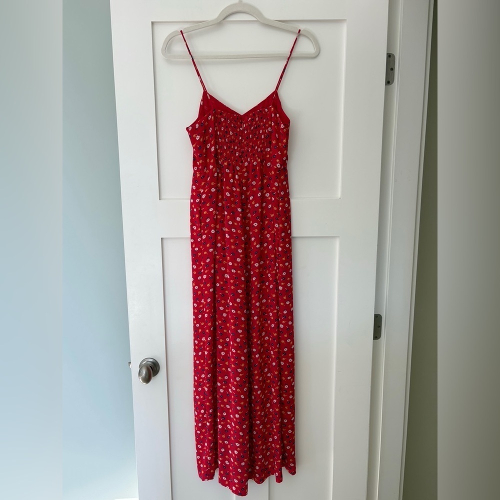 Madewell Red Floral Wide Leg Cami Jumpsuit with Pockets SZ 2 - Picture 7 of 16